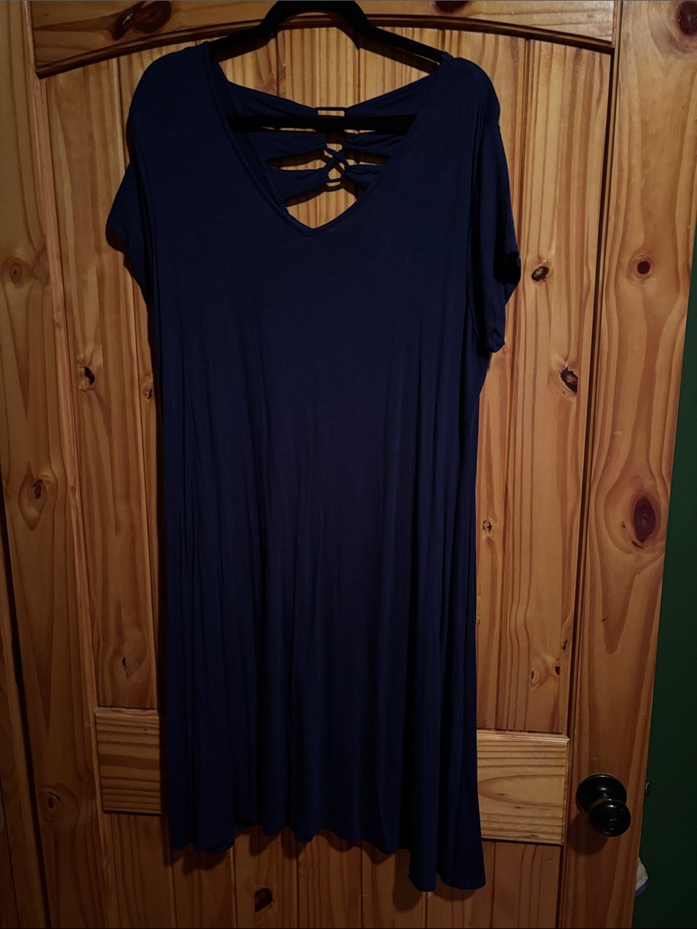new directions Navy Short Sleeve Dress with Crisscross Back